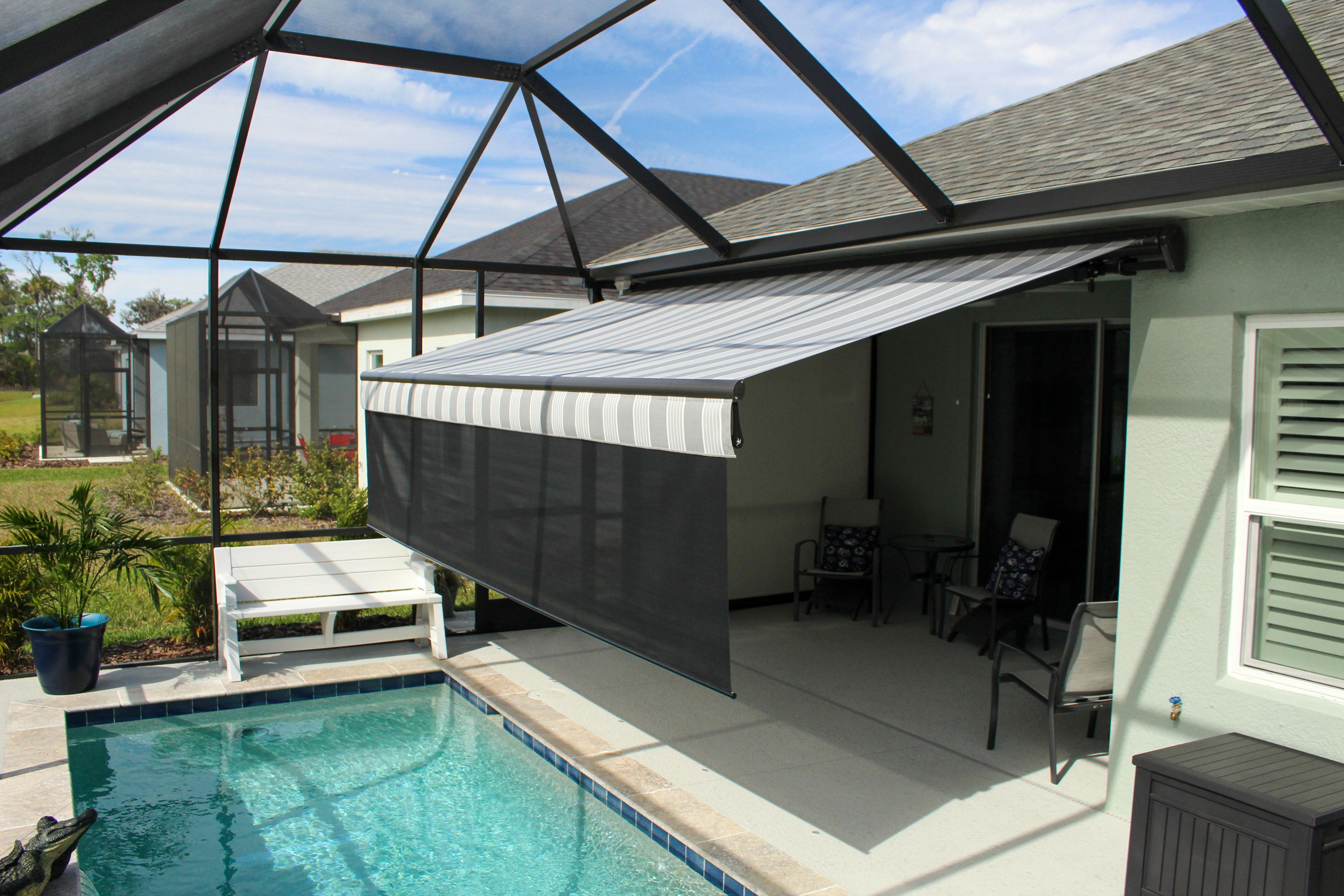 Retractable awning paired with an exterior screen